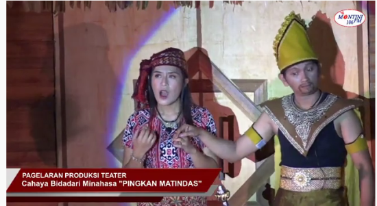Teatrikal Pingkan Matindas: Tampak di pentaskan sosok Raja Bolaang Mongondow dan Pingkan. (Sumber Foto: Tangkapan layar live streaming melalui akun facebook Kawanua TV Manado, Sabtu (30/10/2020).