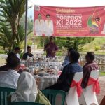 Penjabat Bupati Bolmong Limi Mokodompit saat menyampaikan sambutan di acara rapat pembubaran Panpel Porprov Sulut 2022, di Pendopo, Sabtu 10 Desember 2022. (Foto.Wahyudy Paputungan)