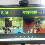 Tampak Wakil Menteri Hukum dan HAM RI Edward Omar Sharif Hiariej saat mengikuti peluncuran draf Peta Jalan Pokja P5HAM PDM secara virtual, dilangsungkan di Hotel Le Meridien, Jakarta, diikuti Rutan Kotamobagu serta lintas Kementerian, Senin 5 Desember 2022. (foto,Istimewa)