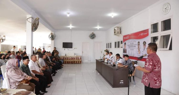 Wakil Wali Kota Kotamobagu Nayodo Koerniawan saat memberikan sambutan pada reses anggota Komisi V DPR RI dari Fraksi PDI Perjuangan, Djenri A Keintjem bertempat di Aula Rumah Dinas Wali Kota Kotamobagu, Sabtu (25/2/2/2023). Foto: Erwin Makalunsenge/Bolmong.News.