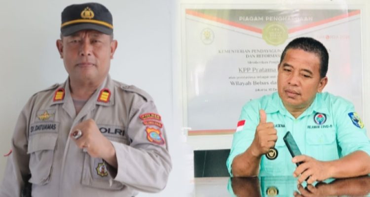 Kapolsek Kaidipang AKP Sumarto Y Datuamas (kiri) dan Sangadi Boroko Dahlan Lasena (kanan). (foto.Muchtar L Harundja)