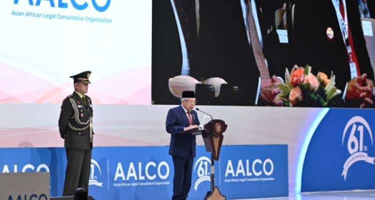Tampak Wapres Ma’ruf Amin, saat memberikan sambutan di kegiatan the 61st Annual Session of AALCO, di Bali pada Senin 16 Oktober 2023. (Kantor Imigrasi Kotamobagu)
