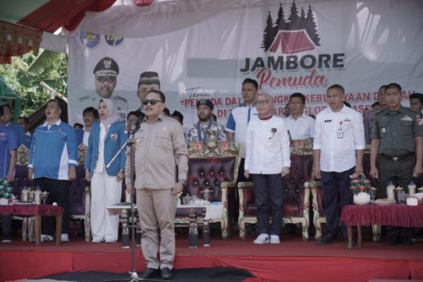 Penjabat Bupati Limi Mokodompit, menghadiri sekaligus membuka pelaksanaan Jambore Pemuda KNPI Bolmong, Rabu 8 November 2023. (Foto.Diskominfo Bolmong)