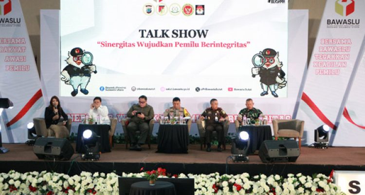 Talk show bertajuk “Sinergitas Wujudkan Pemilu Berintegritas” yang diselenggarakan Bawaslu Provinsi Sulut, di Hotel Sintesa Peninsula Manado, Senin (29/1/2024). Foto: Humas Polda Sulut.