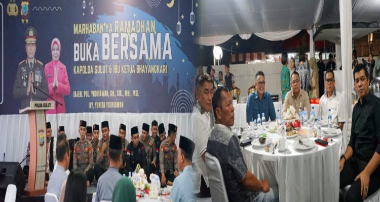 Mewakili Kepala Kanwil Kemenkumham Sulut Ronald Lumbuun, tampak Kadiv Yankumham Rudy Pakpahan (kanan luar) saat menghadiri acara buka puasa bersama, bertempat di Rumah Dinas Kapolda Sulawesi Utara (Sulut), Sabtu 16 Maret 2024. (Foto.Rutan Kotamobagu)