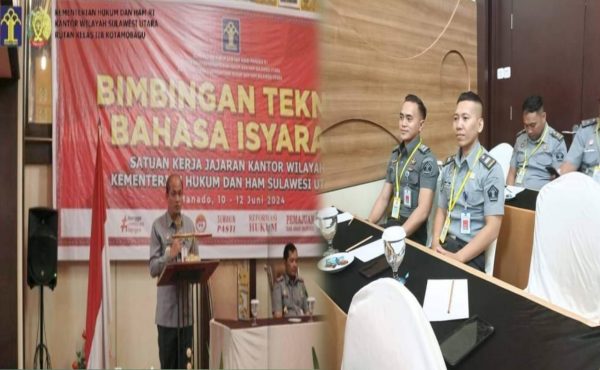 Tampak Pegawai Rutan Kotamobagu Kanwil Kemenkumham Sulut saat mengikuti Bimtek Bahasa Isyarat, di Balai Diklat Hukum dan HAM, Senin 10 Juni 2024. (Foto.Rutan Kotamobagu)
