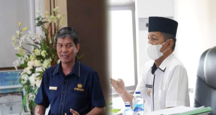 Pj Bupati Bolmong dr Jusnan Calamento Mokoginta MARS (kanan) sambut kunjungan Kakanwil Dirjen Perbendaharaan Provinsi Sulut Hari Utomo SE MM, di ruang kerja Bupati Bolmong, Lolak, Rabu 3 Juli 2024. (Foto.Diskominfo Bolmong)