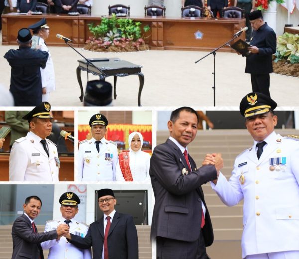 Pj Bupati Bolmong dr Jusnan Calamento Mokoginta MARS saat menghadiri acara pelantikan Pj Wali Kota Kotamobagu Abdullah Mokoginta, di DPRD Provinsi Sulut, Kairagi, Manado, Senin 12 Agustus 2024.(foto.Ist/Diskominfo Bolmong)