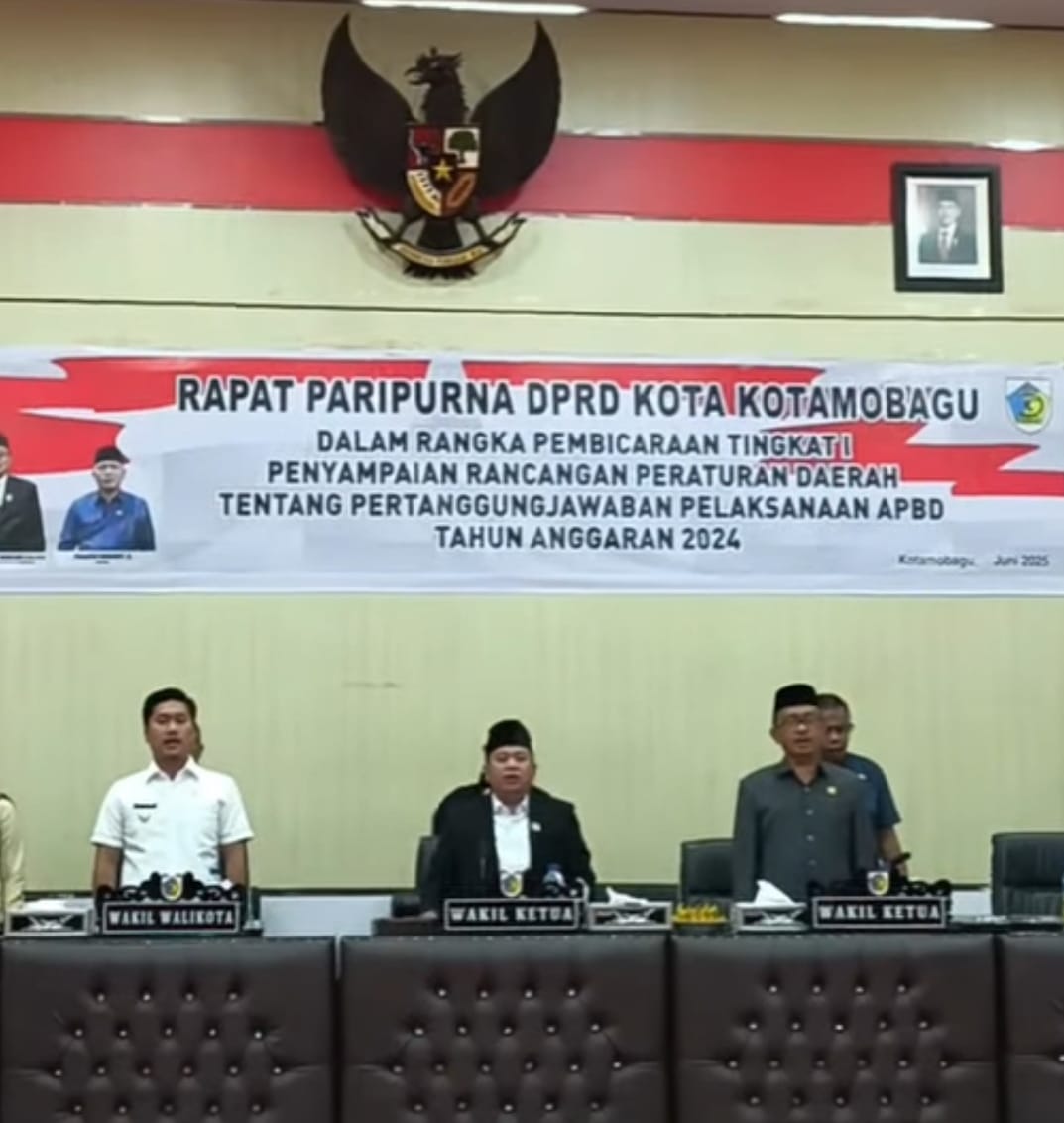 DPRD Kotamobagu Gelar Rapat Paripurna Ranperda Pertanggungjawaban APBD Tahun Anggaran 2024, Senin (30/6/2025) malam. Foto: dok